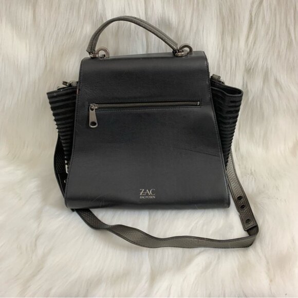 Zac Posen Eartha Bag Colorblock Leather Satchel Top Handle Black Grey - Picture 15 of 16